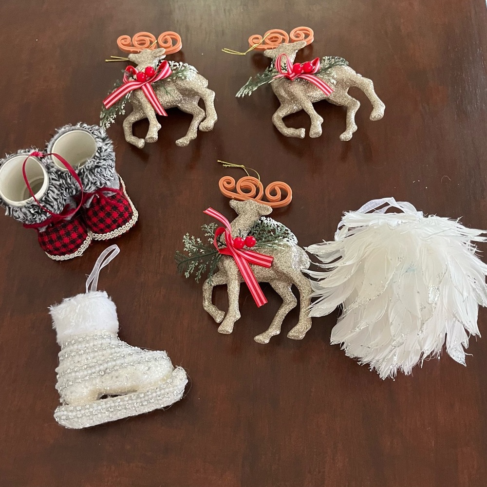 Holiday Reindeer and Winter Ornament Set - White & Red
